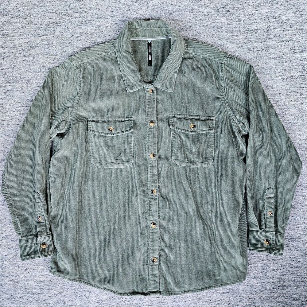 Kuhl Tallula Corduroy Shirt Women’s L Cotton Vintage Boyfriend Fit Olive Green